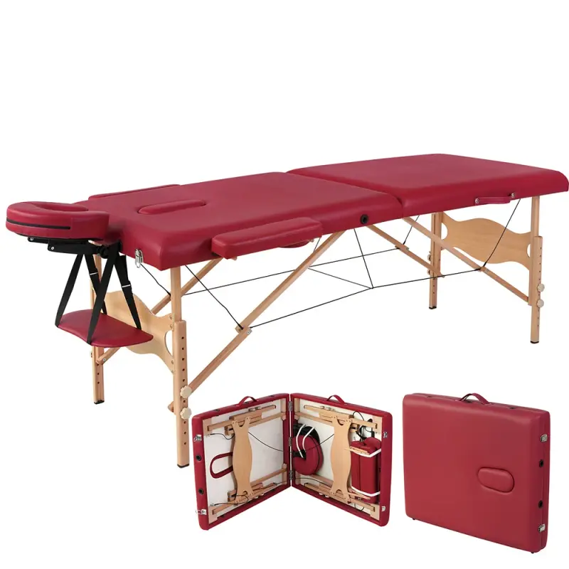 2-Section Wooden Spa Table, Burgundy — wooden tables by Mars Industrial